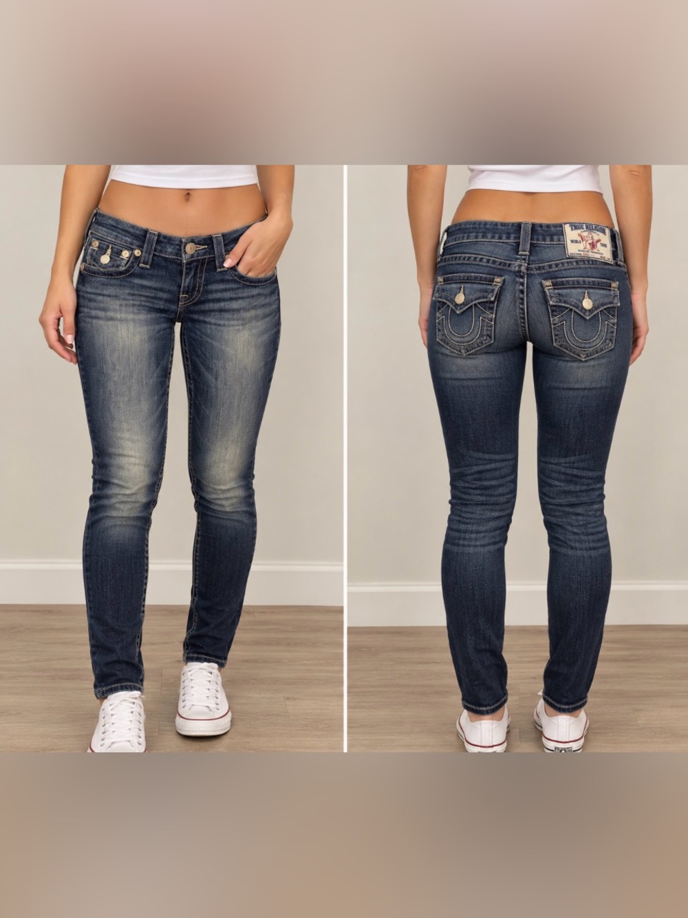 True Religion Skinny Flap Pocket Low Rise Y2K Jeans Dark Wash Size 28